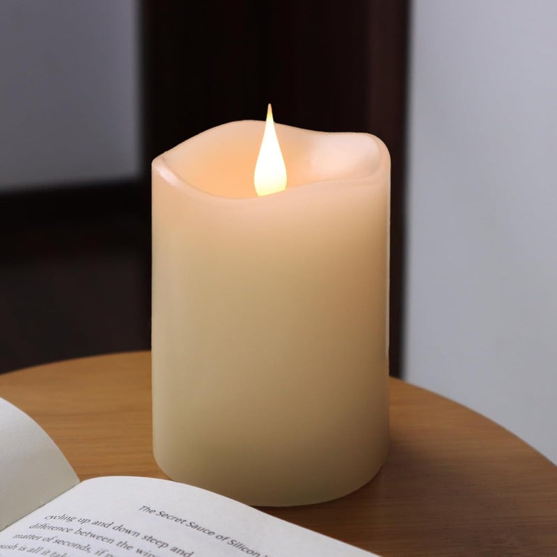 TECHLONG Flameless Candles Battery Operated with Timer, 3D Moving Flame Flickering, Last 600+ Hours Battery Candles, 3" x 4" Ivory Real Wax Electric LED Candle for Wedding Party Decorations - Image 1